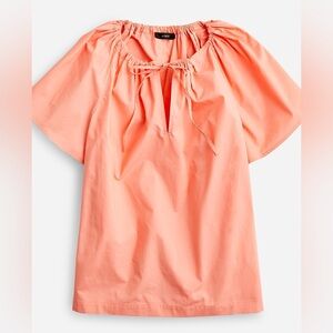 J. Crew Coral Tie-Neck Peasant Cotton Poplin Coral Tunic Top Blouse Size Small